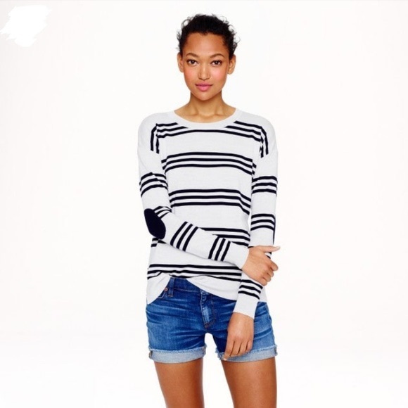 J.Crew Striped Elbow Patch Merino Wool Sweater - Picture 5 of 5